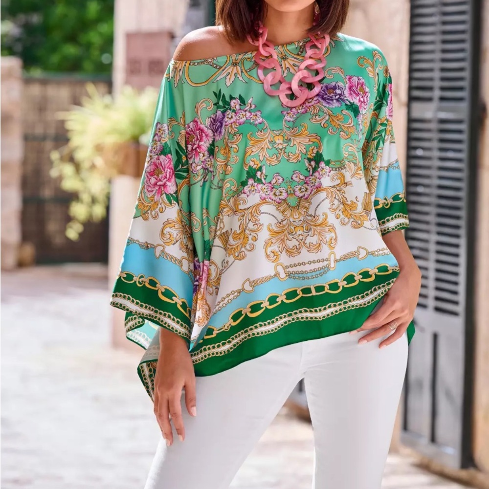 Boston Proper Green and Pink Floral Tunic(L/XL)